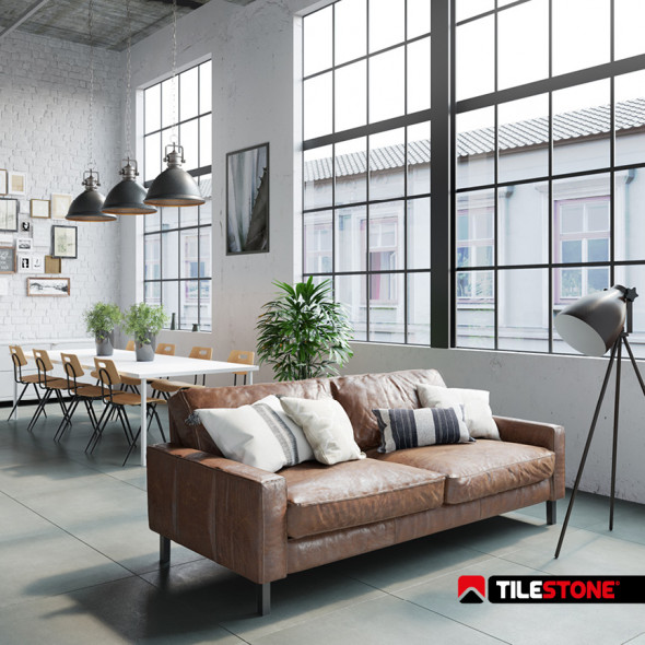 Ceramic floor tiles, floortiles, concrete look, dark grey, Impermo, industrial & loft